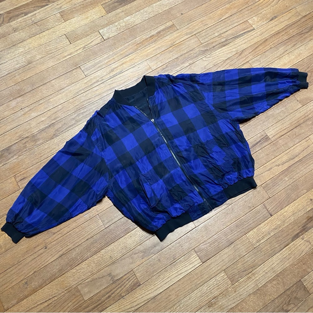 Blue and Black Plaid Bomber Jacket - Picture 5 of 11